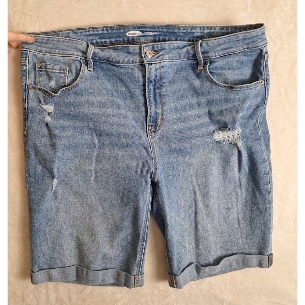 Old Navy Jean Bermuda Shorts Womens 18 Mid Rise Light Wash 9" Cuffed Distressed